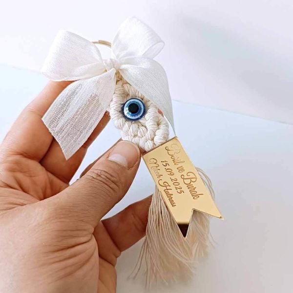 Nikah Şekeri Hediyeliği Nazar Boncuklu Makrome Anahtarlık Nks-256