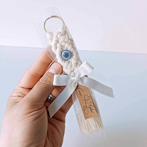 Nikah Şekeri Hediyeliği Tül İçinde Makrome Anahtarlık Nks-257