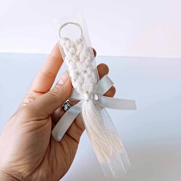 Nikah Şekeri Hediyeliği Tül İçinde Makrome Anahtarlık Nks-257