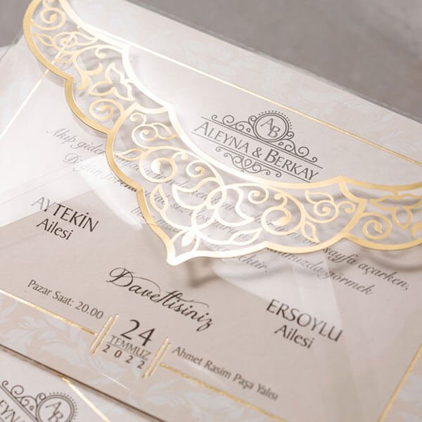 Düğün Davetiyesi İkw-30402 | Asetat Zarflı Şeffaf Davetiye