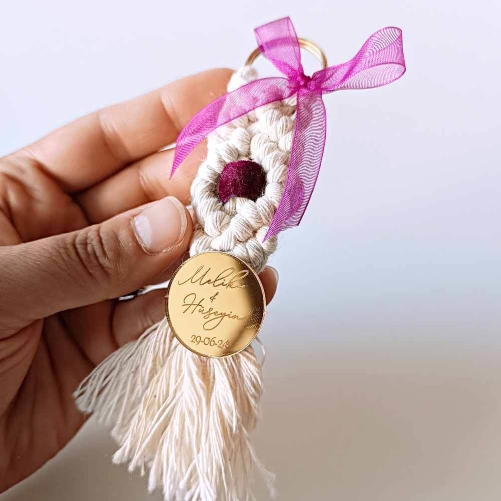 Nikah Şekeri Hediyeliği Bordo Boncuklu Makrome Anahtarlık Nks-272