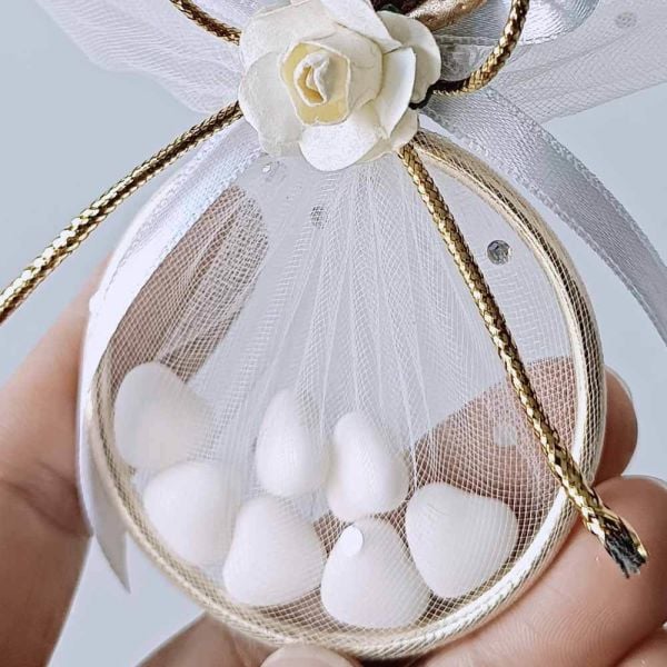 Nikah Şekeri Tül İçinde Kalp Şekerli Bilezik Halkası Nks-258
