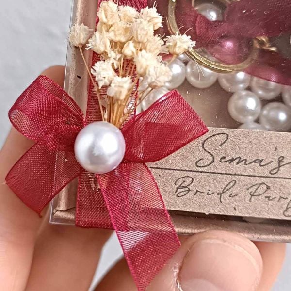Nikah Şekeri Hediyeliği Cipso Çiçekli Kutulu İçinde İnci Yıldız Anahtarlık Nks-273