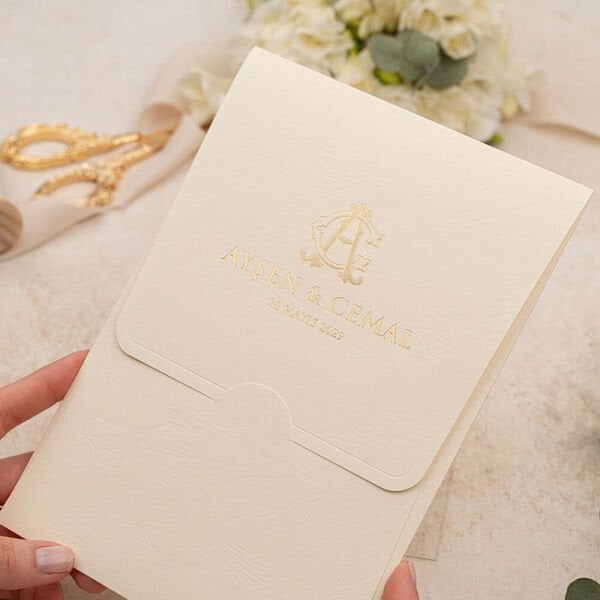 Düğün Davetiyesi Er-505135 | Bej Renk Mermer Desen Zarflı Şeffaf Davetiye