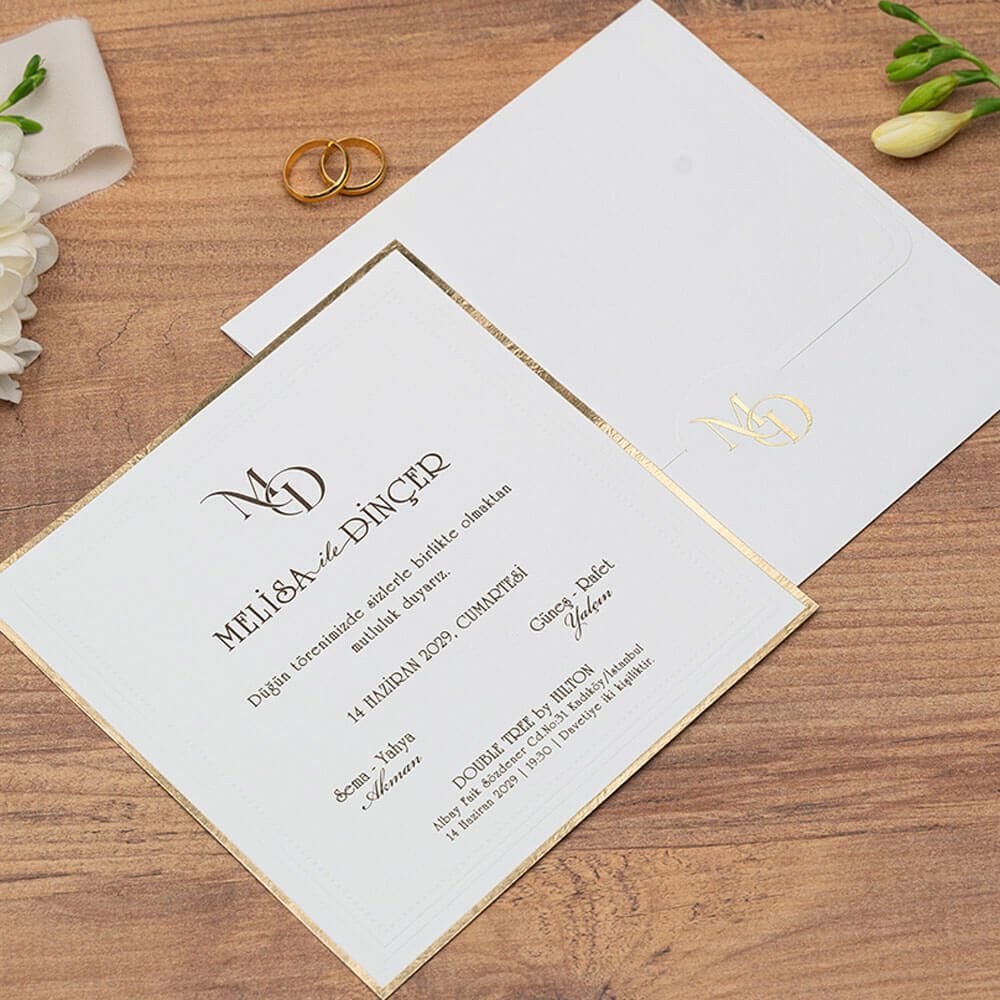 Düğün Davetiyesi Er-505117 | Deri Desen Zarflı Kare Modern Davetiye