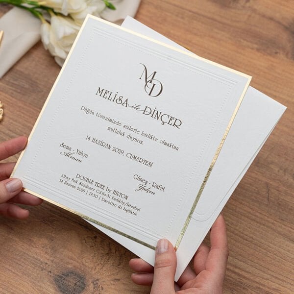 Düğün Davetiyesi Er-505117 | Deri Desen Zarflı Kare Modern Davetiye