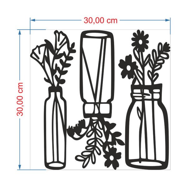 MDF Tablo Dekoratif 3'lü Çiçek Vazo 1 MDF-15 30x30 cm - 9mm