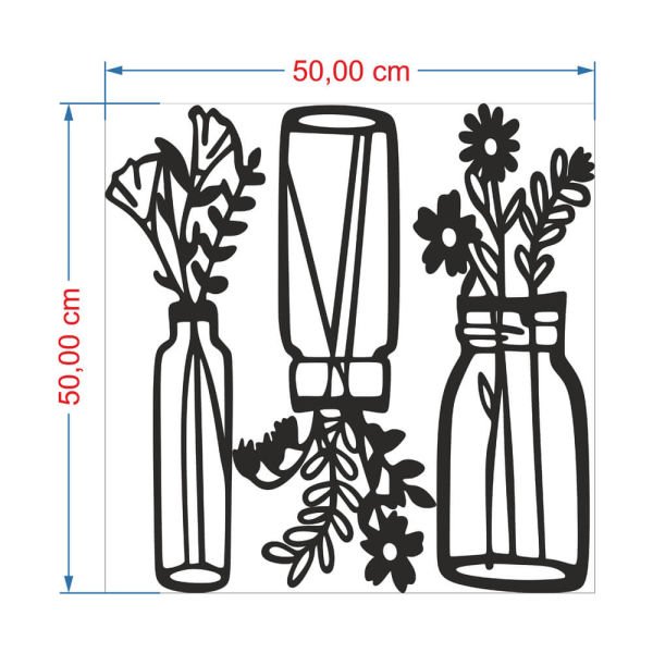 MDF Tablo Dekoratif 3'lü Çiçek Vazo 1 MDF-15 50x50 cm - 9mm