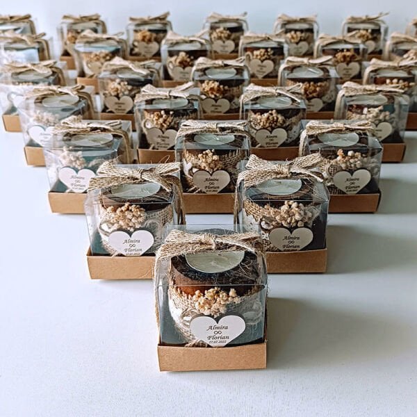 Nikah Şekeri Hediyeliği Asetat Kutu İçerisinde Silindir Ahşap Mumluk Nks-107