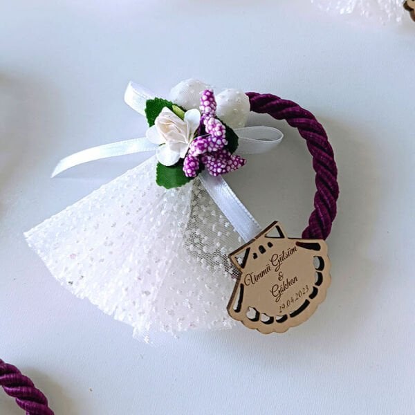 Nikah Şekeri Hediyeliği Renkli Halatlı Gelin Çiçeği Magnet Nks-109
