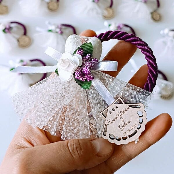 Nikah Şekeri Hediyeliği Renkli Halatlı Gelin Çiçeği Magnet Nks-109