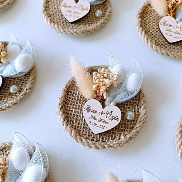 Nikah Şekeri Hediyeliği Badem Şekerli Hasır Magnet Nks-123