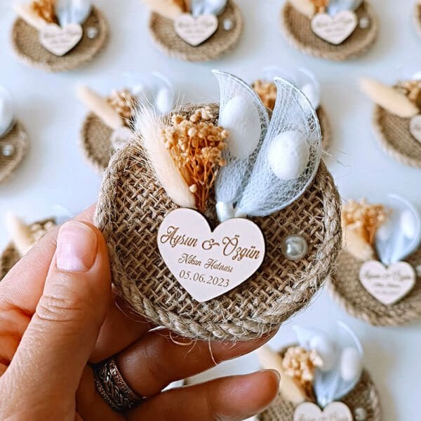 Nikah Şekeri Hediyeliği Badem Şekerli Hasır Magnet Nks-123