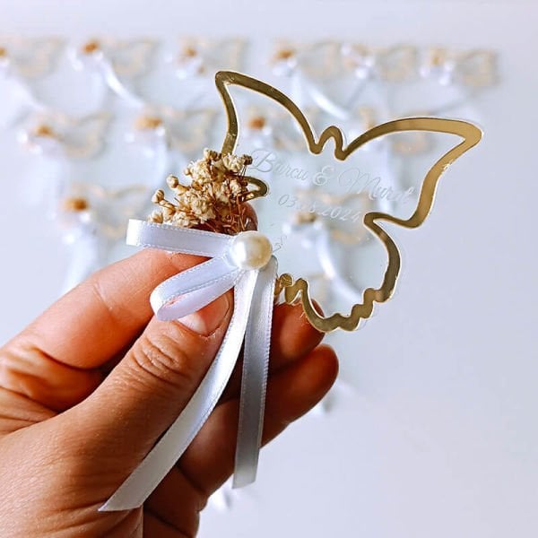 Kelebek Şeklinde Pleksi Magnet Nişan/Nikah Hediyeliği | Nks-126G
