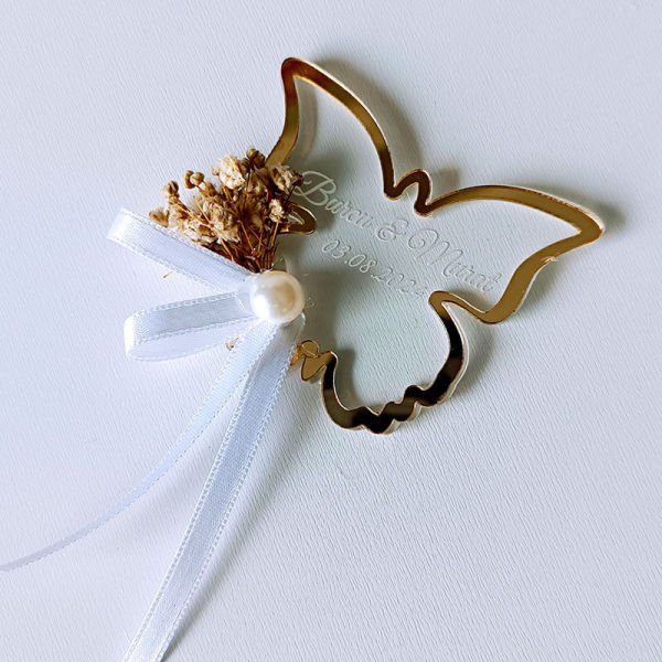 Kelebek Şeklinde Pleksi Magnet Nişan/Nikah Hediyeliği | Nks-126G