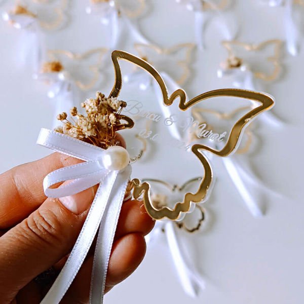Kelebek Şeklinde Pleksi Magnet Nişan/Nikah Hediyeliği | Nks-126G