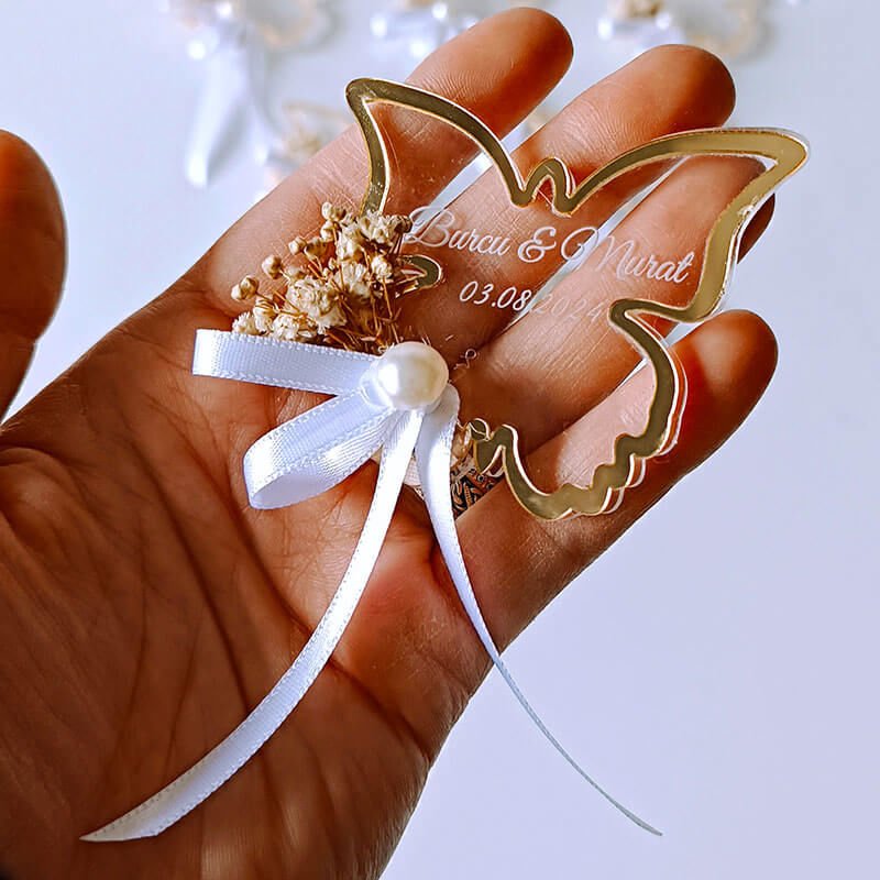Kelebek Şeklinde Pleksi Magnet Nişan/Nikah Hediyeliği | Nks-126G