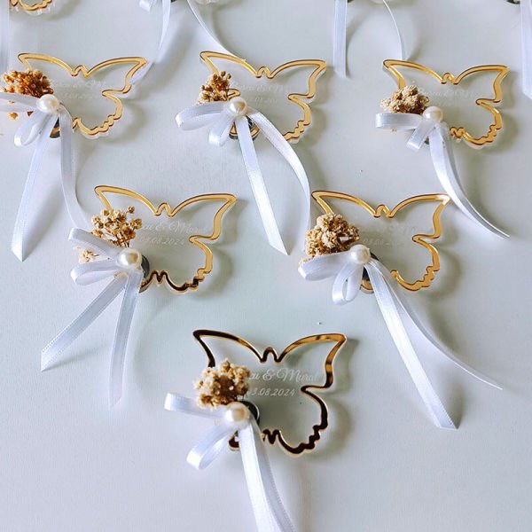 Kelebek Şeklinde Pleksi Magnet Nişan/Nikah Hediyeliği | Nks-126G