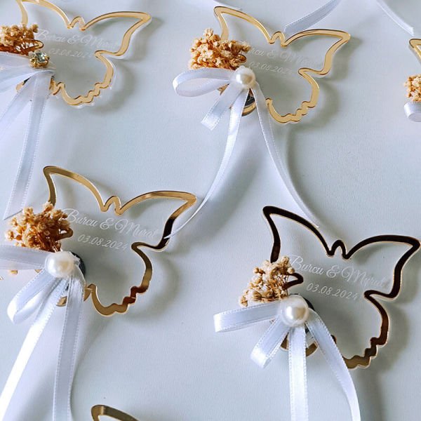 Kelebek Şeklinde Pleksi Magnet Nişan/Nikah Hediyeliği | Nks-126G
