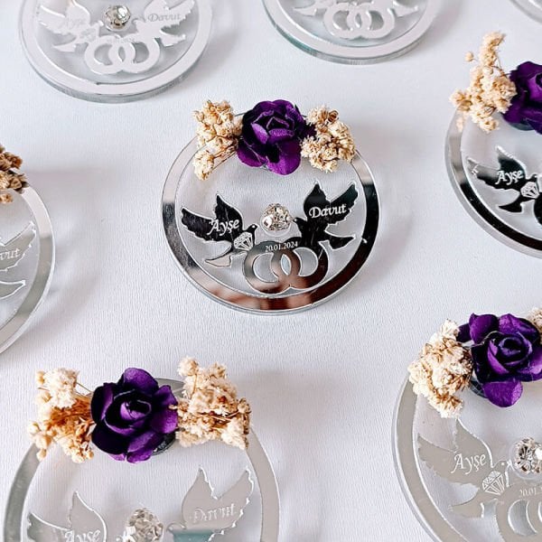 Kuşlu Pleksi Magnet Nişan/Nikah Hediyeliği | Nks-127