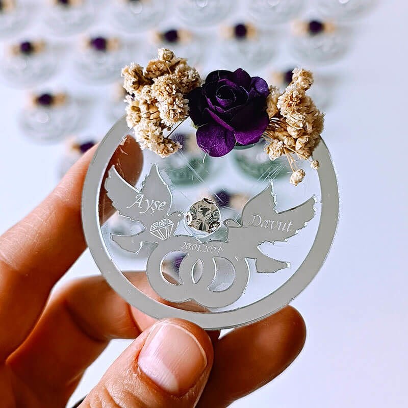 Kuşlu Pleksi Magnet Nişan/Nikah Hediyeliği | Nks-127