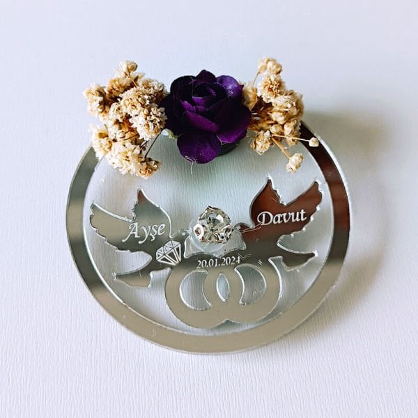 Kuşlu Pleksi Magnet Nişan/Nikah Hediyeliği | Nks-127