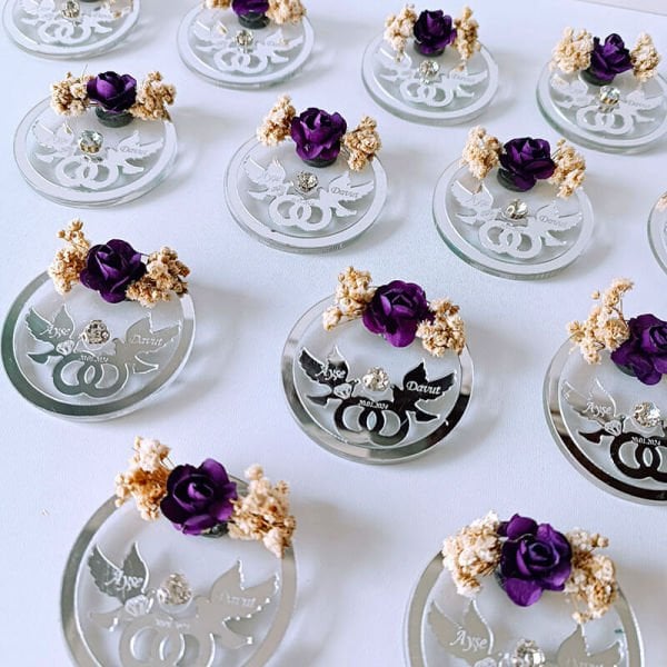 Kuşlu Pleksi Magnet Nişan/Nikah Hediyeliği | Nks-127
