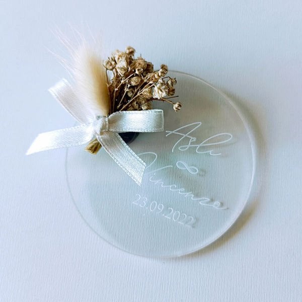 Yuvarlak Şeffaf Pleksi Magnet Nişan/Nikah Hediyeliği | Nks-134