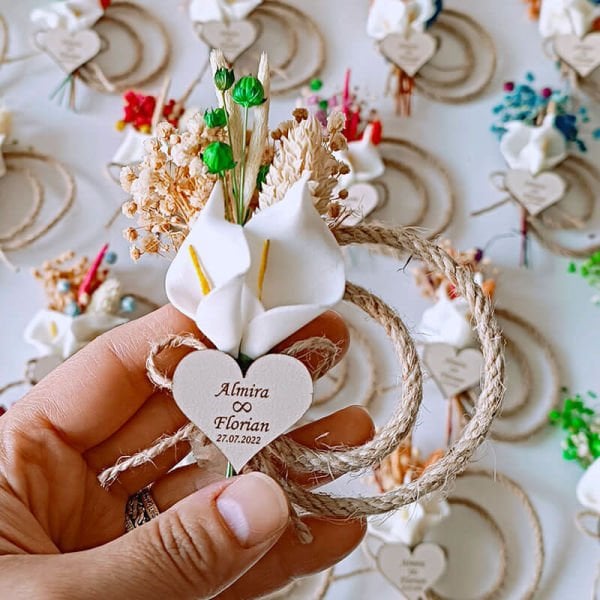 Nikah Şekeri Hediyeliği Hasır Halkalı Çiçek Demeti Magnet Nks-137