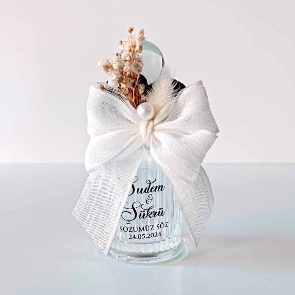 Nikah Şekeri Hediyeliği Kristal Top Kapaklı Silindir Cam Kolonya Şişesi Nks-270d