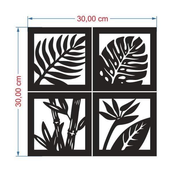 MDF Tablo Dekoratif 4'lü Yaprak MDF-23 30x30 cm - 3mm