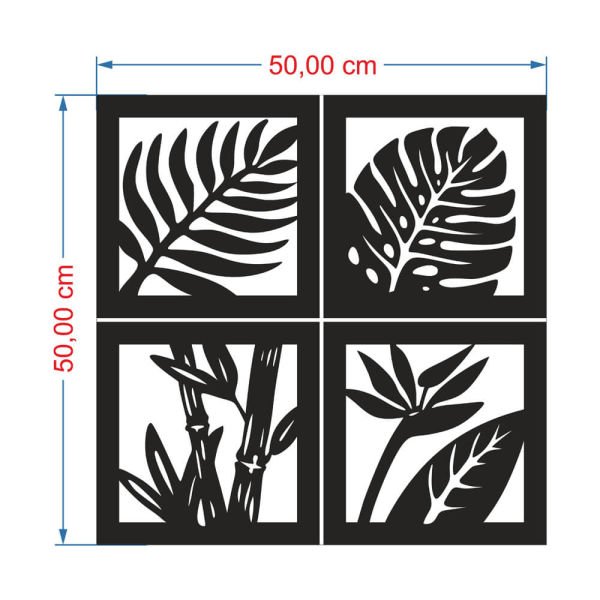 MDF Tablo Dekoratif 4'lü Yaprak MDF-23 50x50 cm - 9mm