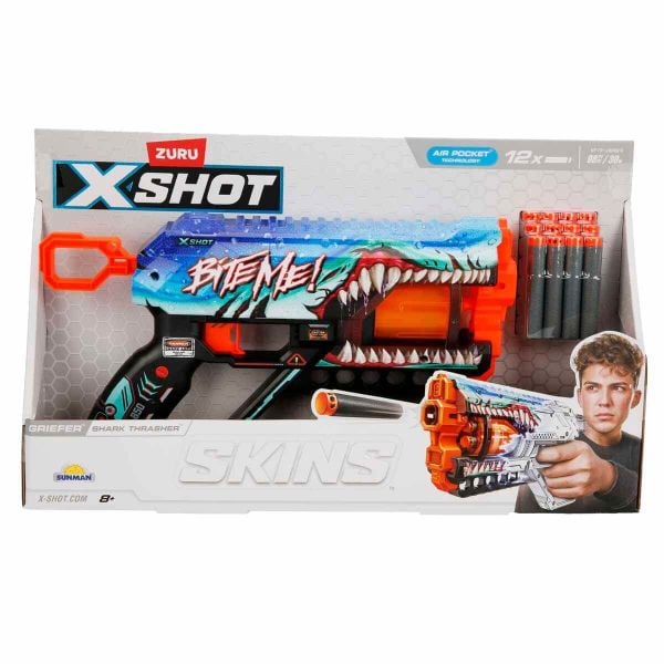 X-Shot Skins Griefer 12 Mermili Sünger Atan Silah 32 cm Shark Thrasher Zr-36561C