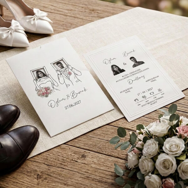 Düğün Davetiyesi Ar-602629 Çerçeve Pencereli Vesikalık Fotoğraflı İlginç Davetiye