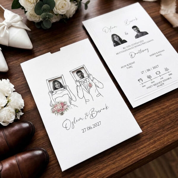 Düğün Davetiyesi Ar-602629 Çerçeve Pencereli Vesikalık Fotoğraflı İlginç Davetiye