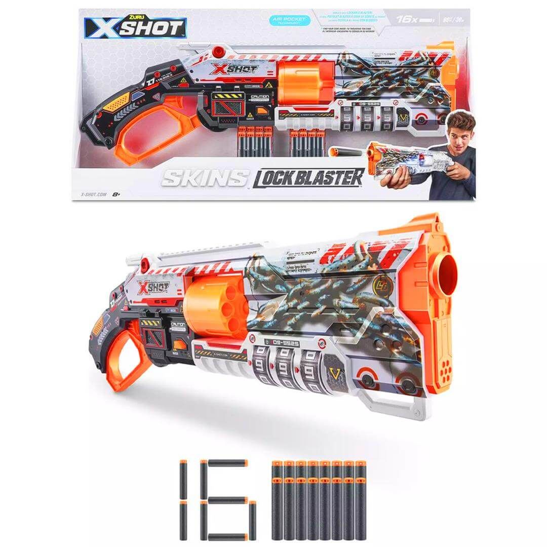 X-Shot Skins Lock Blaster 16 Mermili Sünger Atan Silah 56 cm