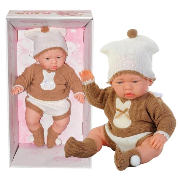 Azra Bebek Bej ve Kahve Rengi Triko Kıyafetli 40 cm Et Bebek GLT1128