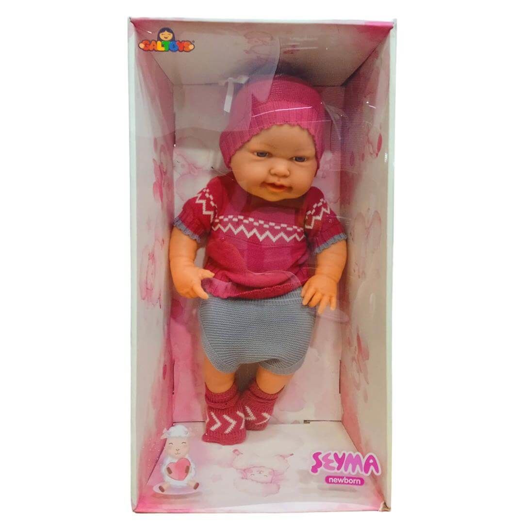 Şeyma Bebek Pembe ve Gri Renk Triko Kıyafetli 40 cm Oyuncak Bebek GLT1117