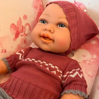 Şeyma Bebek Pembe ve Gri Renk Triko Kıyafetli 40 cm Oyuncak Bebek GLT1117