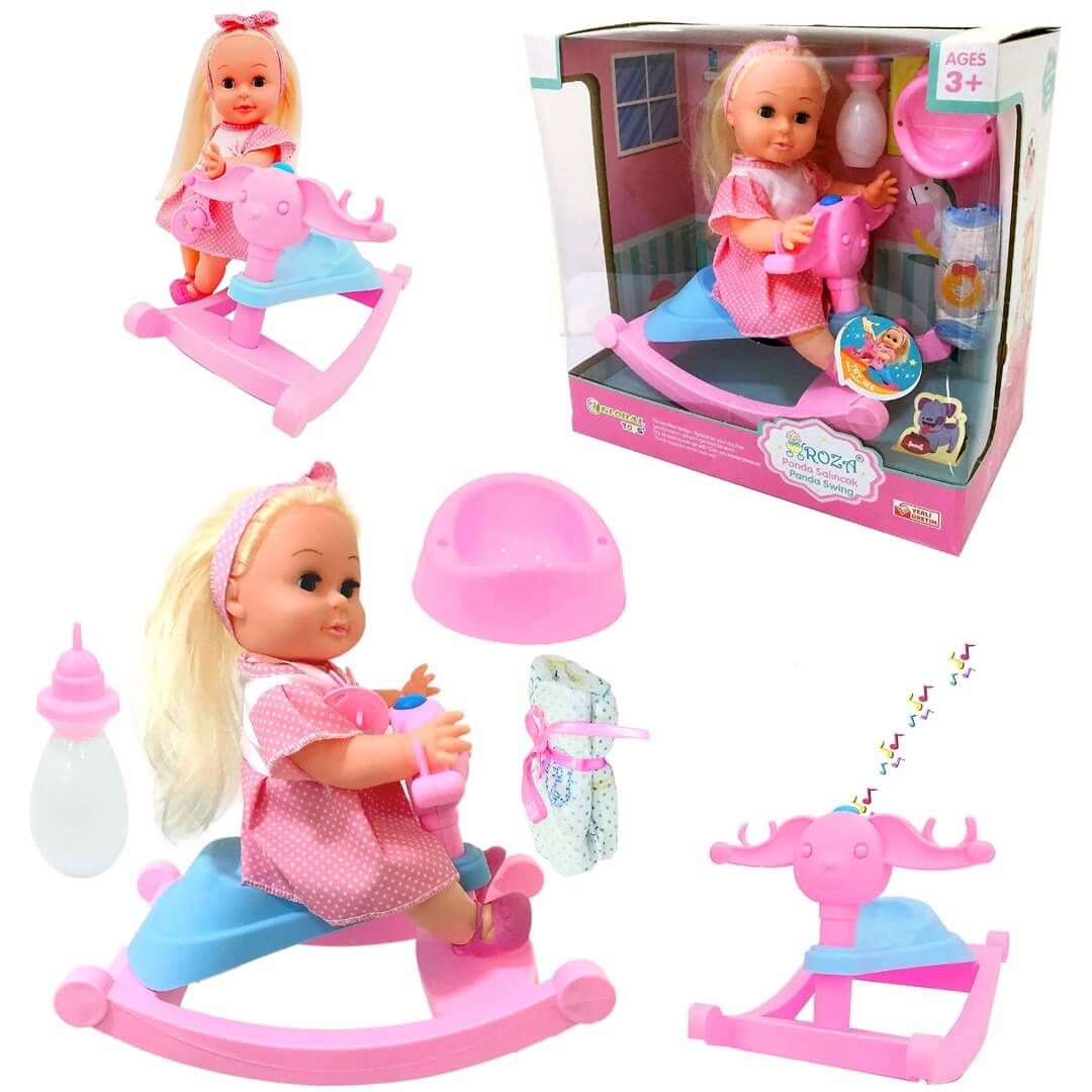 Roza Panda Salıncaklı Altını Islatan Türkçe Konuşan Oyuncak Bebek GL100118