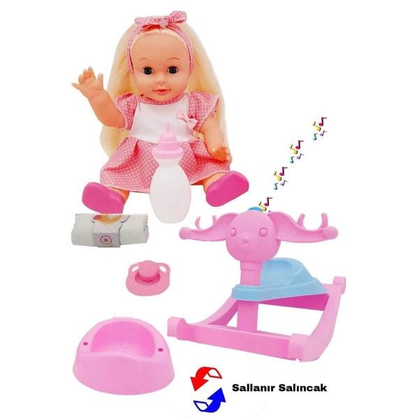 Roza Panda Salıncaklı Altını Islatan Türkçe Konuşan Oyuncak Bebek GL100118