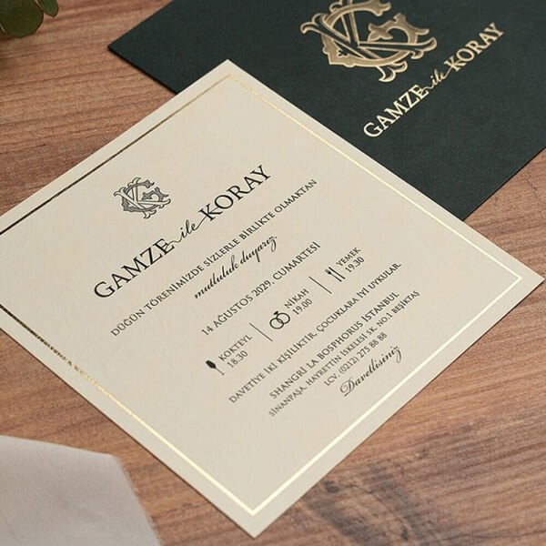 Düğün Davetiyesi Er-505128d | Yeşil Renk Zarflı Kare Modern Davetiye