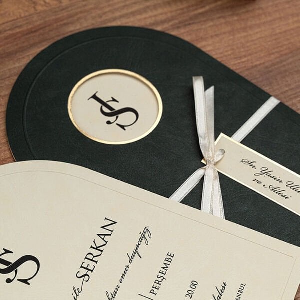 Düğün Davetiyesi Er-505119c Oval Kesim Zarf Renk Pencereli Zarflı Kurdeleli İlginç Davetiye