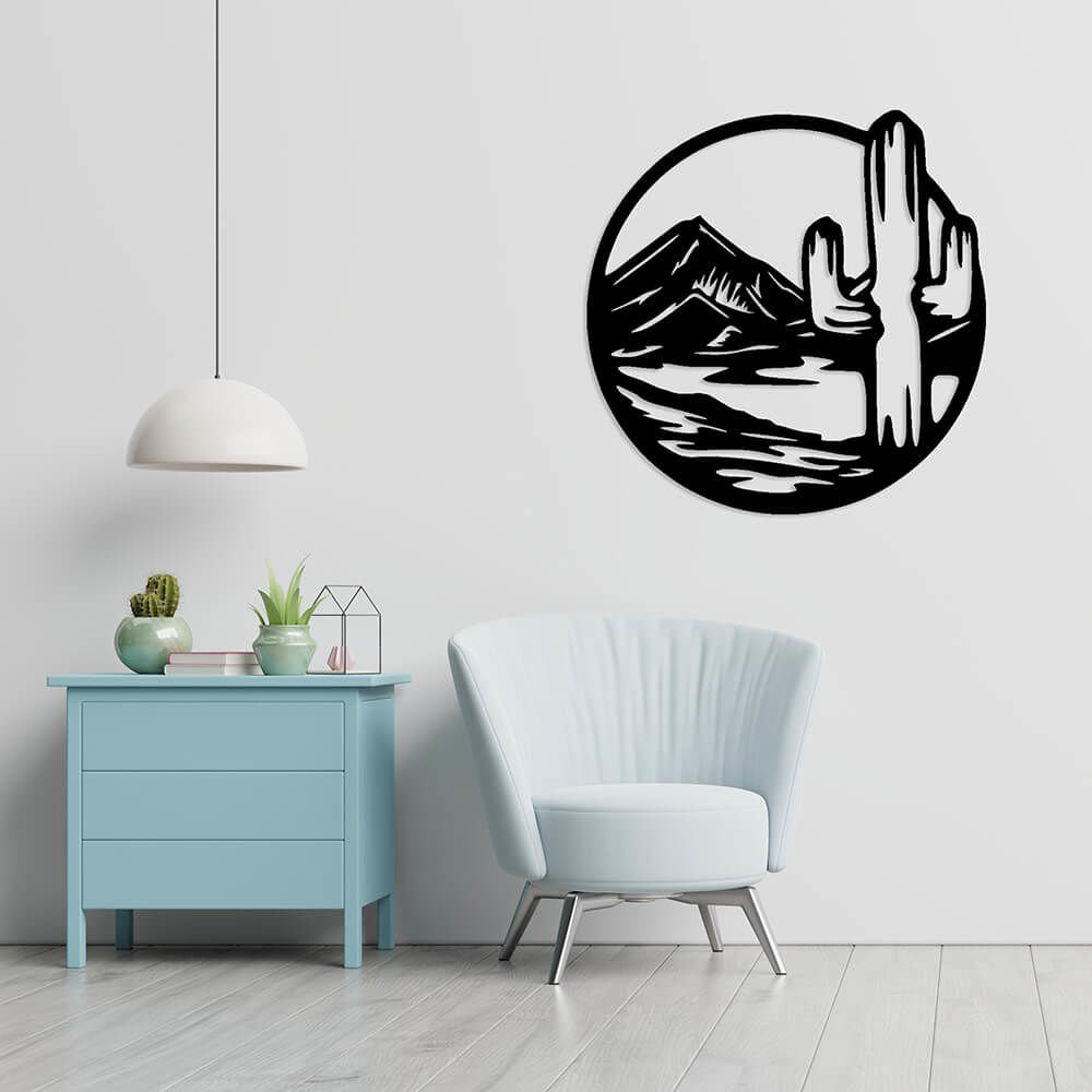 MDF Tablo Dekoratif Dağ ve Kaktüs MDF-34 50x50 cm - 9mm