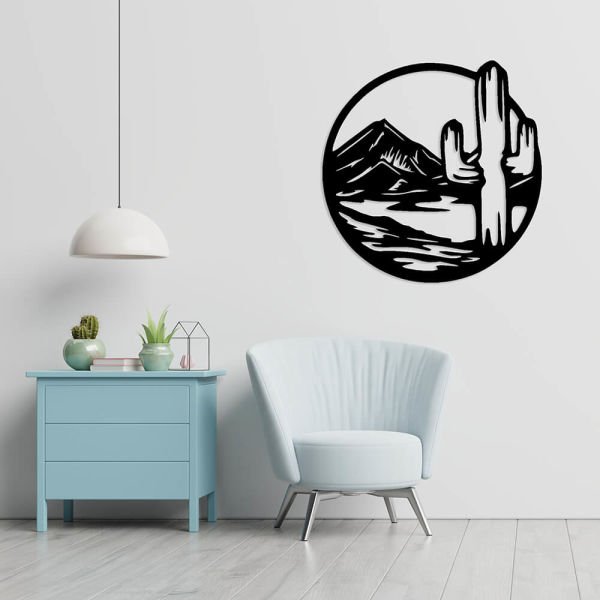 MDF Tablo Dekoratif Dağ ve Kaktüs MDF-34 50x50 cm - 9mm