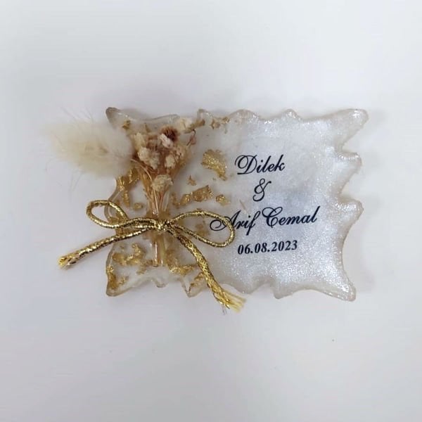 Dalgalı Dikdörtgen Gold Simli Epoksi Magnet Söz Nişan Nikah Hediyeliği Nks-145A