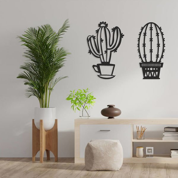 MDF Tablo Dekoratif 2 Kaktüs MDF-4 38x40 cm - 9mm