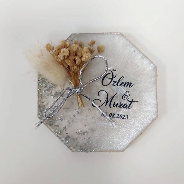 Sekizgen Gümüş Simli Epoksi Magnet Söz Nişan Nikah Hediyeliği Nks-144B