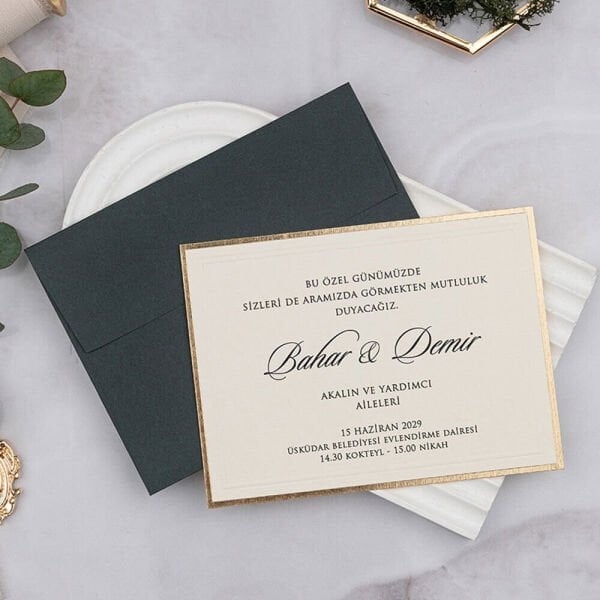 Kına Davetiyesi Er-50R-51b Yeşil Zarflı Mini Davet Kartlı Davetiye
