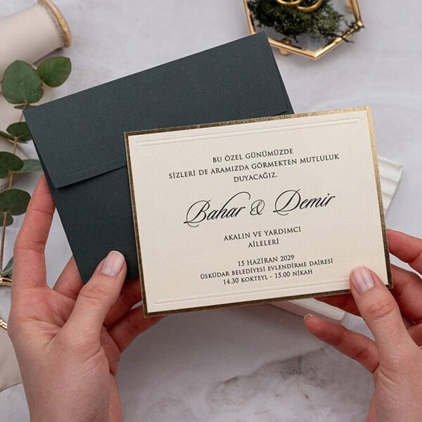 Kına Davetiyesi Er-50R-51a Yeşil Zarflı Mini Davet Kartlı Davetiye